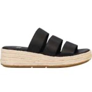 NEW Eileen Fisher Mayla Espadrille Jute Platform Sandal Slide in Black - Size 8